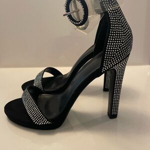 Wild Diva Black Rhinestone Heels with Ankle Strap